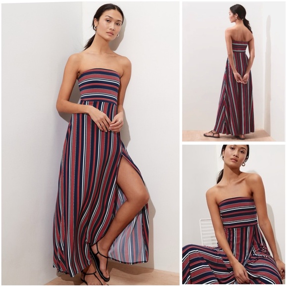 Banana Republic Dresses & Skirts - BANANA REPUBLIC NWT Striped Knit Strapless Maxi Dress w Side Slit Small